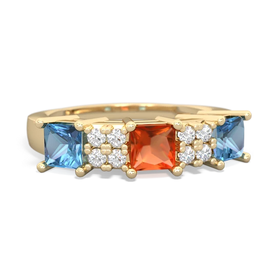 Fire Opal Genuine Fire Opal with Genuine Swiss Blue Topaz and  Three Stone ring Ring