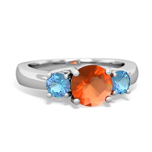 Fire Opal Genuine Fire Opal with Genuine Swiss Blue Topaz and  Three Stone Trellis ring Ring