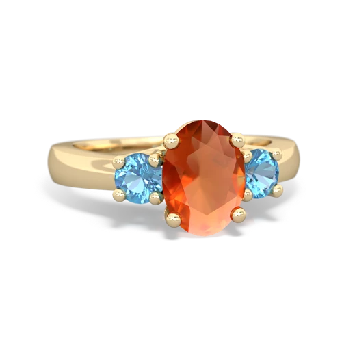 Fire Opal Genuine Fire Opal with Genuine Swiss Blue Topaz Three Stone Trellis ring Ring