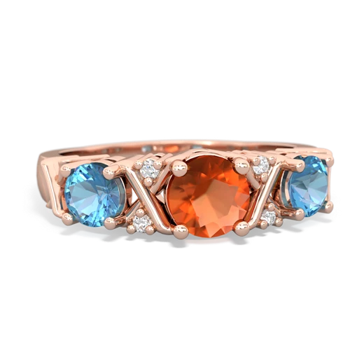 Fire Opal Genuine Fire Opal with Genuine Swiss Blue Topaz and  Hugs and Kisses ring Ring
