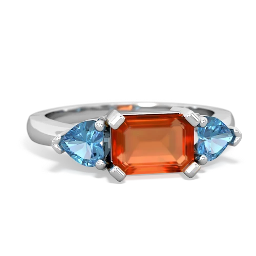 Fire Opal Genuine Fire Opal with Genuine Swiss Blue Topaz and  Three Stone ring Ring
