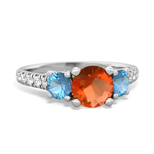 Fire Opal Genuine Fire Opal with Genuine Swiss Blue Topaz and  Pave Trellis ring Ring