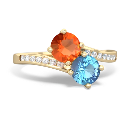 Fire Opal Genuine Fire Opal with Genuine Swiss Blue Topaz Keepsake Two Stone ring Ring