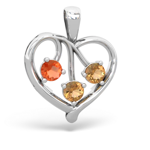 Genuine Fire Opal with Genuine Citrine and Lab Created Ruby Glowing Heart pendant