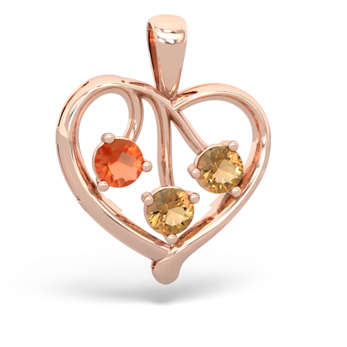 fire opal-citrine love heart pendant