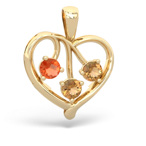 fire opal-citrine love heart pendant