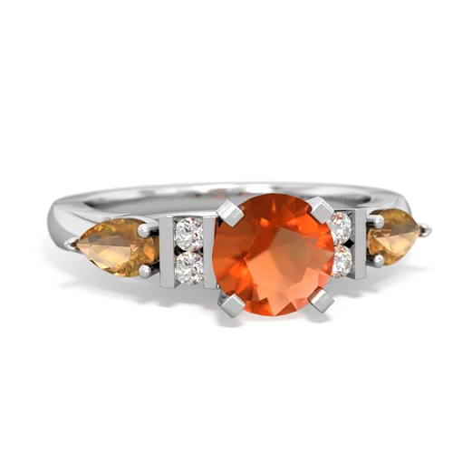 Genuine Fire Opal with Genuine Citrine and Lab Created Ruby Engagement ring