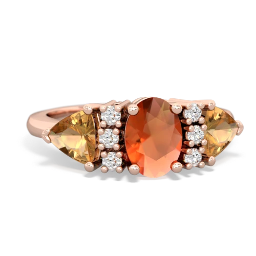 Fire Opal Genuine Fire Opal with Genuine Citrine and Genuine Aquamarine Antique Style Three Stone ring Ring