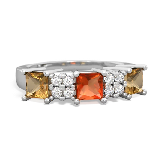 Fire Opal Genuine Fire Opal with Genuine Citrine and Genuine London Blue Topaz Three Stone ring Ring