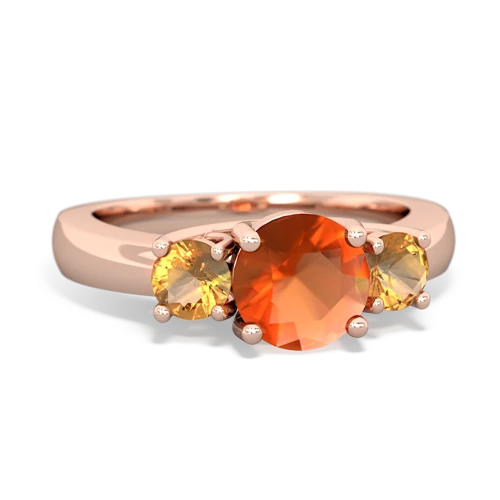 Fire Opal Genuine Fire Opal with Genuine Citrine and Genuine Aquamarine Three Stone Trellis ring Ring