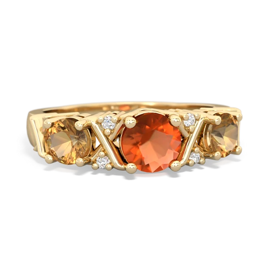 Genuine Fire Opal with Genuine Citrine and Lab Created Ruby Hugs and Kisses ring