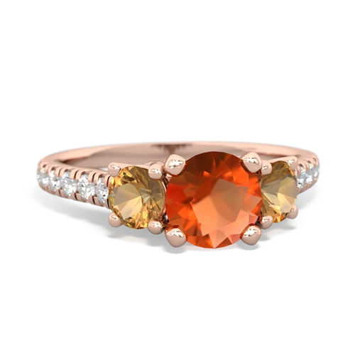 Fire Opal Genuine Fire Opal with Genuine Citrine and Genuine Aquamarine Pave Trellis ring Ring