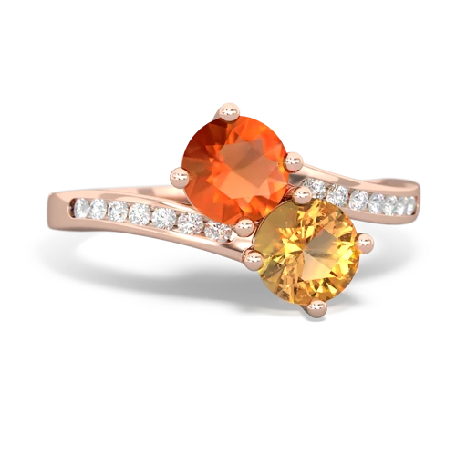 fire opal-citrine two stone channel ring