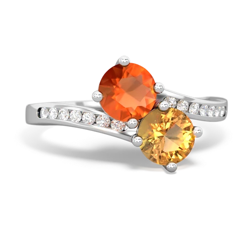 fire opal-citrine two stone channel ring
