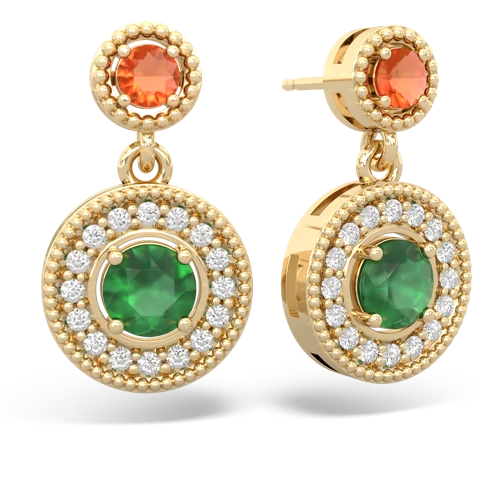 fire opal-emerald halo earrings