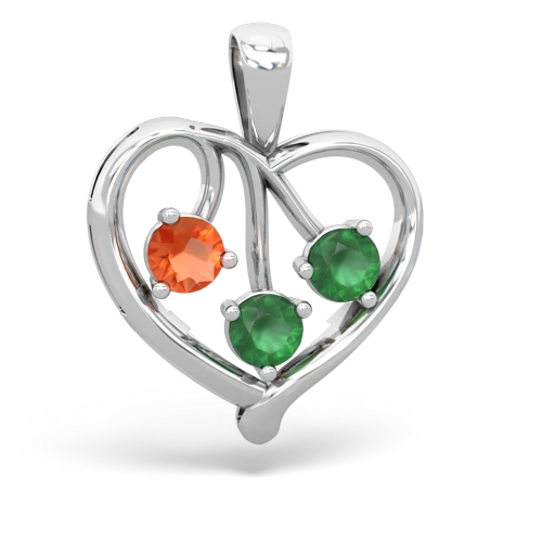Fire Opal Genuine Fire Opal with Genuine Emerald and Lab Created Sapphire Glowing Heart pendant Pendant