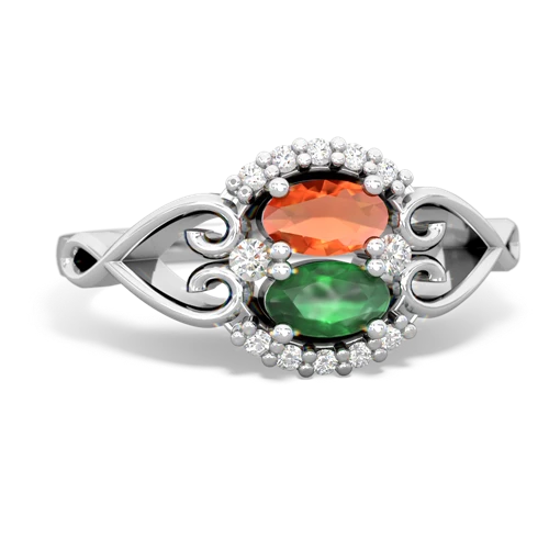 fire opal-emerald antique keepsake ring