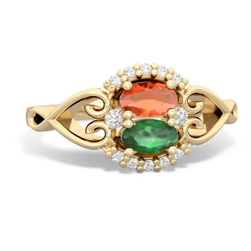 fire opal-emerald antique keepsake ring