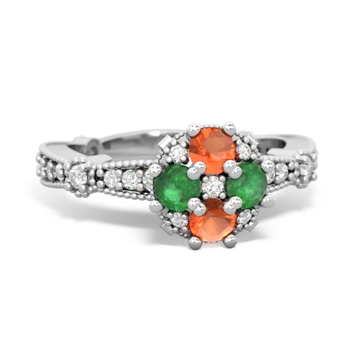 fire opal-emerald art deco engagement ring