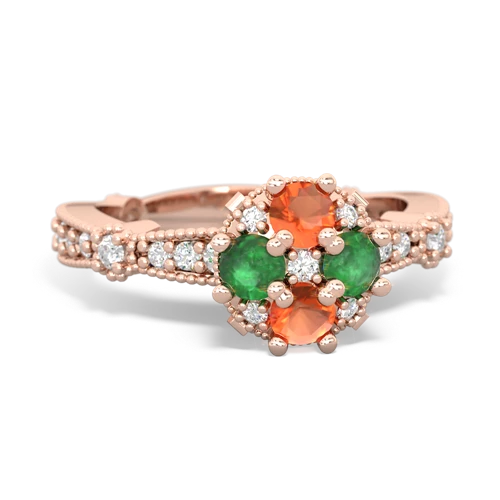 fire opal-emerald art deco engagement ring