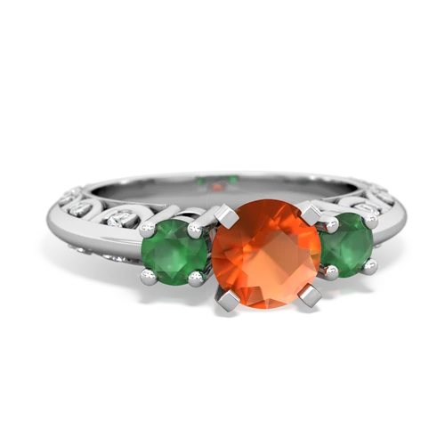 fire opal-emerald engagement ring