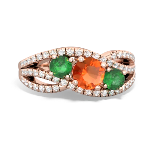 fire opal-emerald three stone pave ring