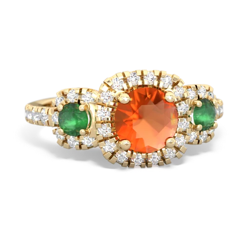Fire Opal Genuine Fire Opal with Genuine Emerald and Genuine London Blue Topaz Regal Halo ring Ring