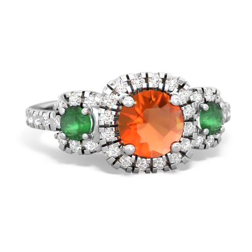 fire opal-emerald three stone regal ring