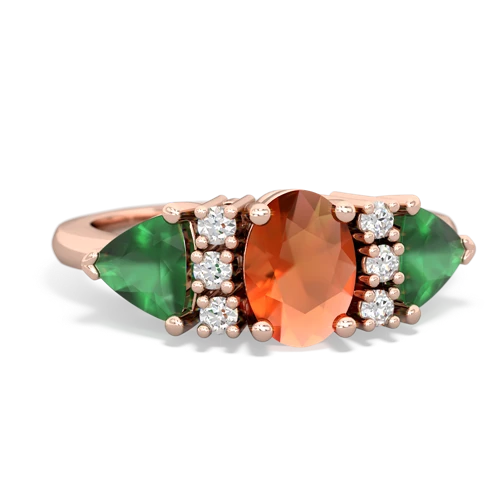 Fire Opal Genuine Fire Opal with Genuine Emerald and Genuine Fire Opal Antique Style Three Stone ring Ring