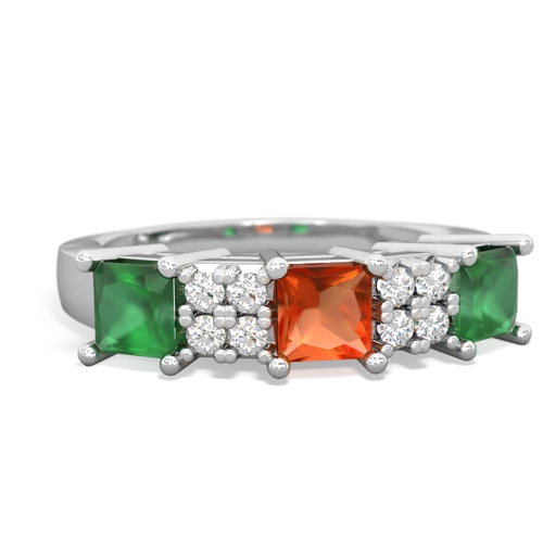 Fire Opal Genuine Fire Opal with Genuine Emerald and Genuine Tanzanite Three Stone ring Ring