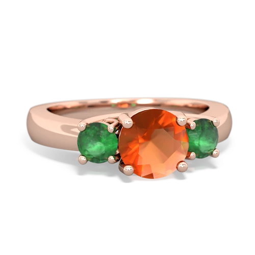 Fire Opal Genuine Fire Opal with Genuine Emerald and Genuine Opal Three Stone Trellis ring Ring