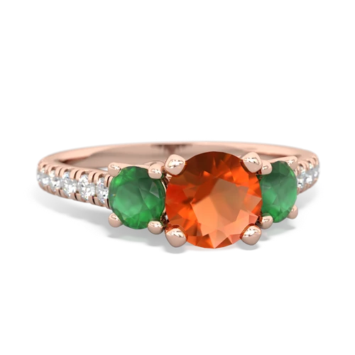 Fire Opal Genuine Fire Opal with Genuine Emerald and Lab Created Sapphire Pave Trellis ring Ring