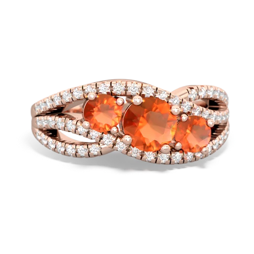 fire opal-lab sapphire three stone pave ring