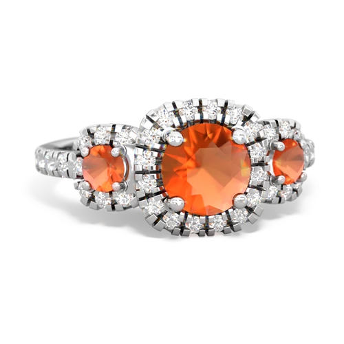 Fire Opal Genuine Fire Opal with Genuine Fire Opal and Lab Created Alexandrite Regal Halo ring Ring