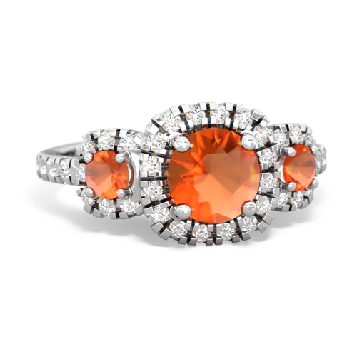 pink sapphire-fire opal three stone regal ring