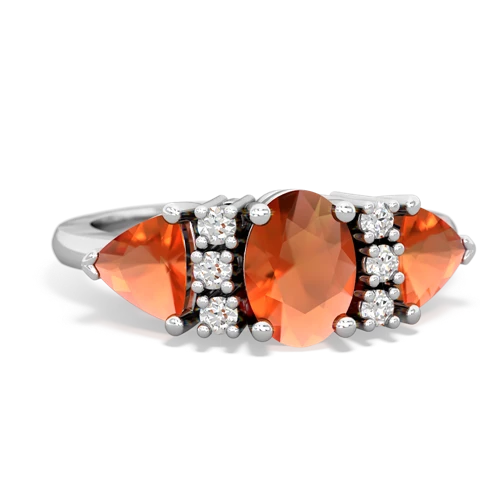 Fire Opal Genuine Fire Opal with Genuine Fire Opal and Genuine Aquamarine Antique Style Three Stone ring Ring