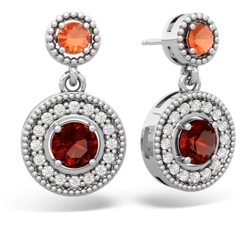 Fire Opal Genuine Fire Opal with Genuine Garnet Halo Dangle earrings Earrings