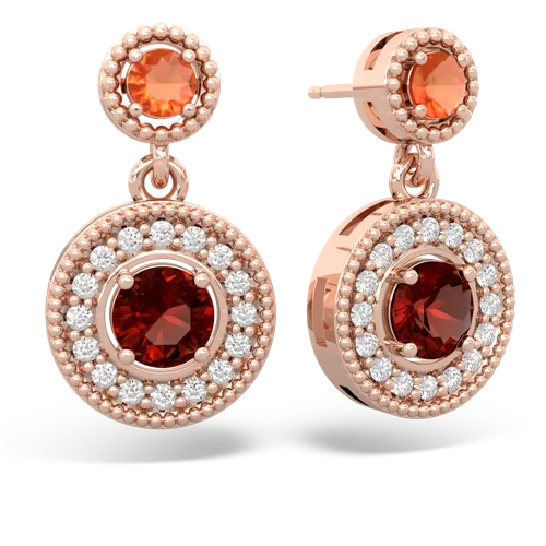 fire opal-garnet halo earrings