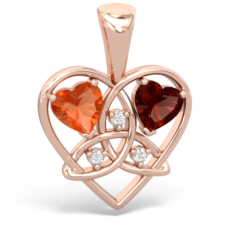 Fire Opal Genuine Fire Opal with Genuine Garnet Celtic Trinity Heart pendant Pendant