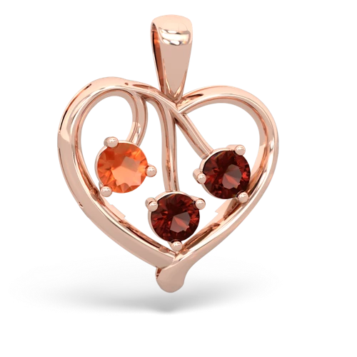 fire opal-garnet love heart pendant