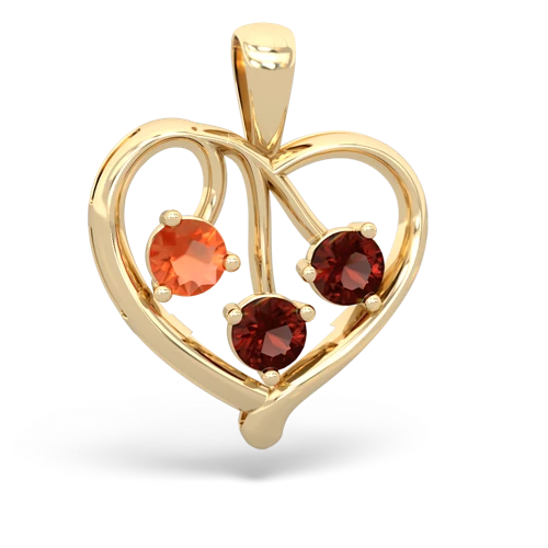 fire opal-garnet love heart pendant