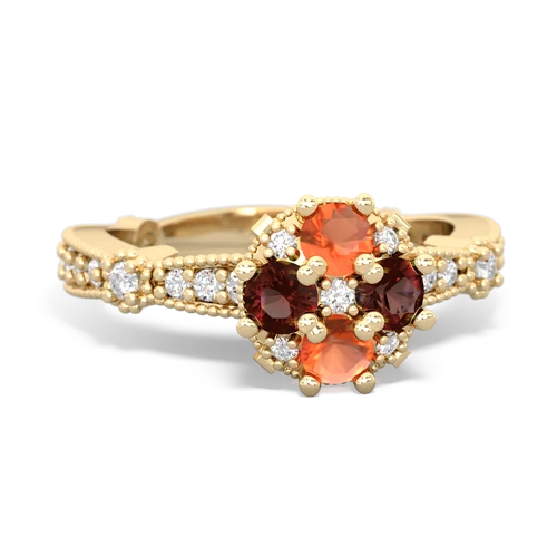 fire opal-garnet art deco engagement ring