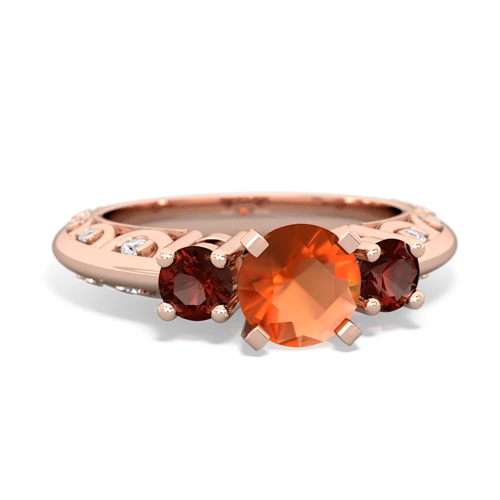 Fire Opal Genuine Fire Opal with Genuine Garnet Art Deco ring Ring