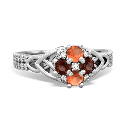 Fire Opal Genuine Fire Opal with Genuine Garnet Celtic Knot Engagement ring Ring