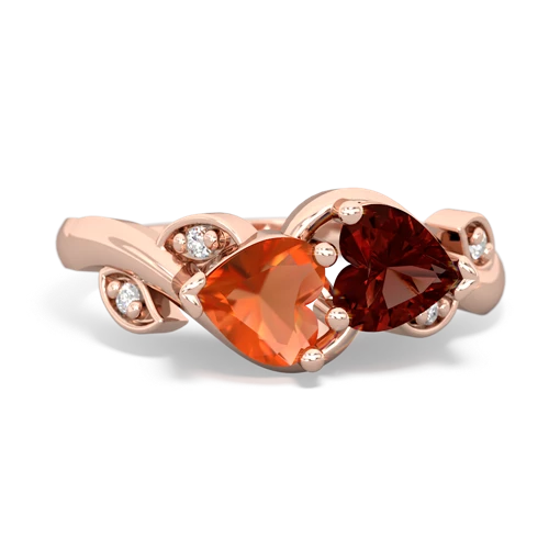 Fire Opal Genuine Fire Opal with Genuine Garnet Floral Elegance ring Ring