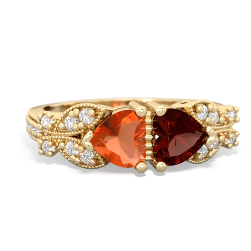 Fire Opal Genuine Fire Opal with Genuine Garnet Diamond Butterflies ring Ring
