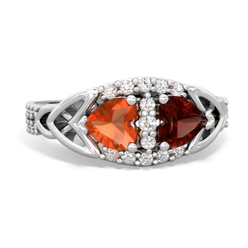 Fire Opal Genuine Fire Opal with Genuine Garnet Celtic Knot Engagement ring Ring