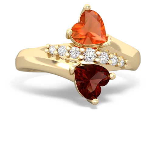 Fire Opal Genuine Fire Opal with Genuine Garnet Heart to Heart Bypass ring Ring