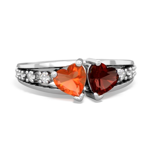 Fire Opal Genuine Fire Opal with Genuine Garnet Heart to Heart ring Ring
