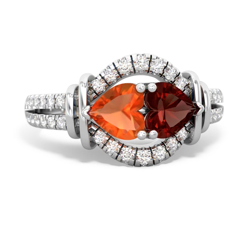 Fire Opal Genuine Fire Opal with Genuine Garnet Art-Deco Keepsake ring Ring